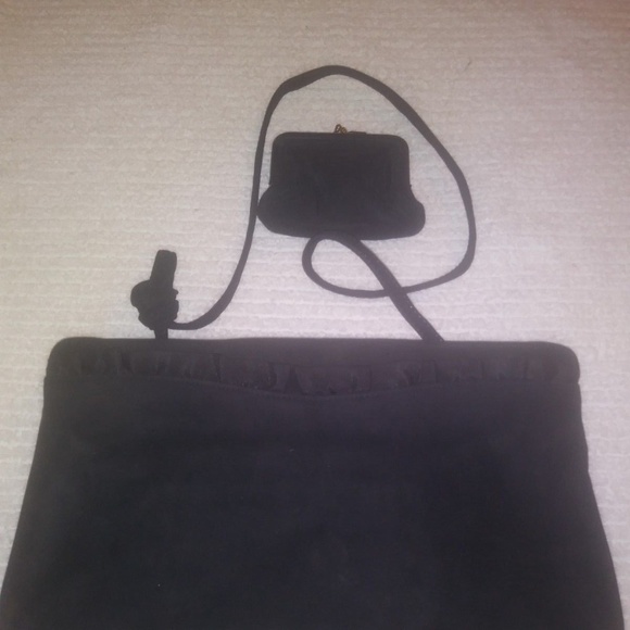 Black Silk Ruffle Dress Clutch/Crossbody Bag - Picture 1 of 8